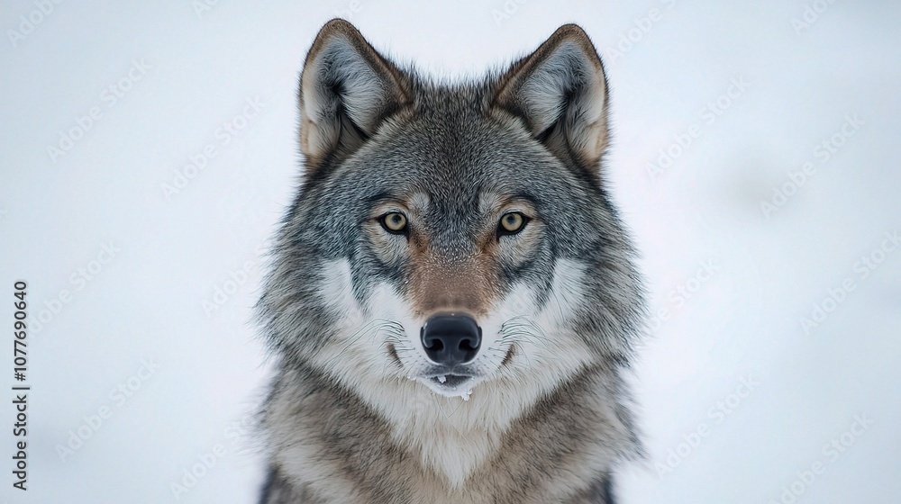A Majestic Gray Wolf Isolated on a White Background with Detailed Features, Capturing the Intricacies of Its Fur and Expression in Stunning Clarity A Majestic Gray Wolf Isolated on a White Background with Detailed Features, Capturing the Intricacies of Its Fur and Expression in Stunning Clarity