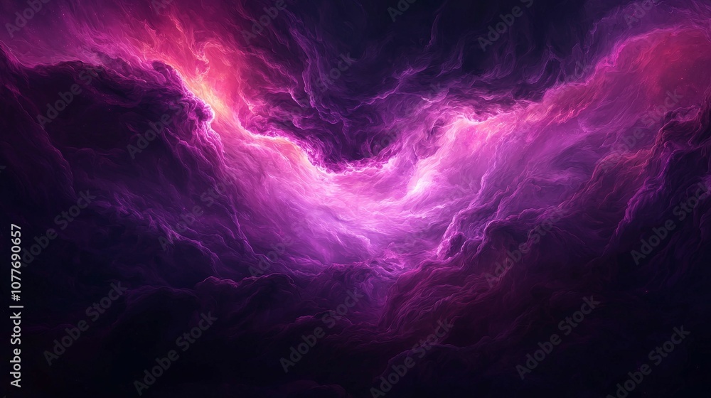 Fototapeta premium A vibrant cosmic scene featuring swirling purple and pink clouds against a dark background, evoking a sense of mystery and wonder.