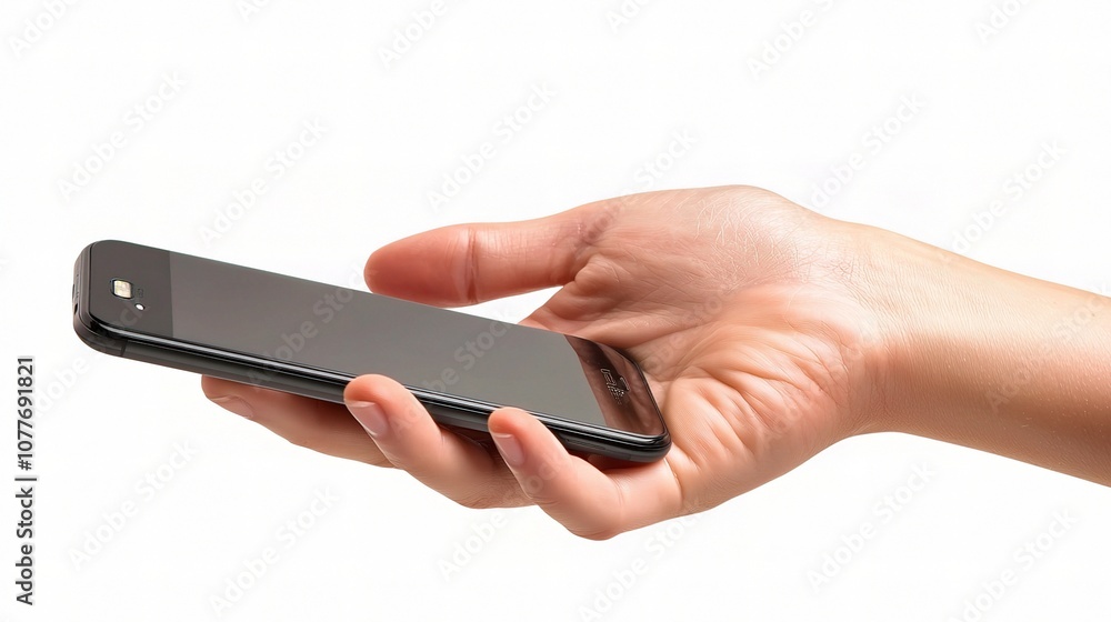 Hand Holding Smartphone in a Natural Gesture Captured in High-Quality, Ideal for Technology and Communication Themes in Stock Photography