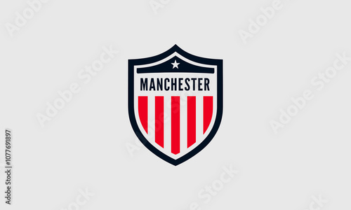 Shield emblem with "Manchester" and red stripes.