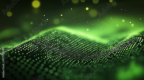Green particles wave is flowing in cyberspace abstract background