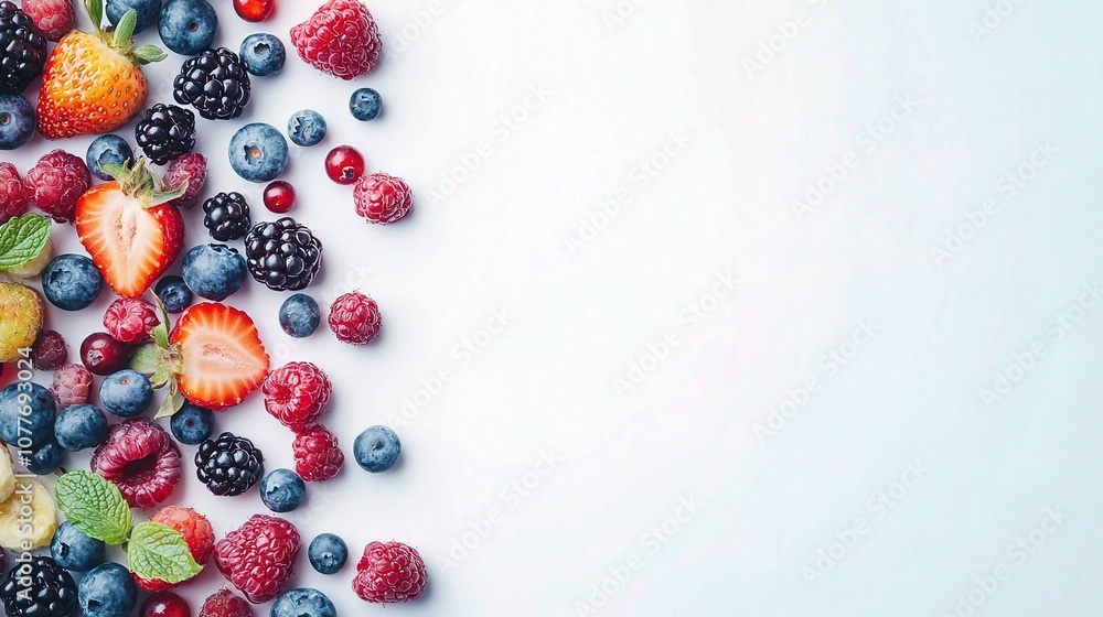 Fresh and Vibrant Mixed Berries Arranged on a Light Background Perfect for Healthy Living and Nutrition Themes with Strawberries, Blueberries, and Raspberries Fresh and Vibrant Mixed Berries Arranged on a Light Background Perfect for Healthy Living and Nutrition Themes with Strawberries, Blueberries, and Raspberries
