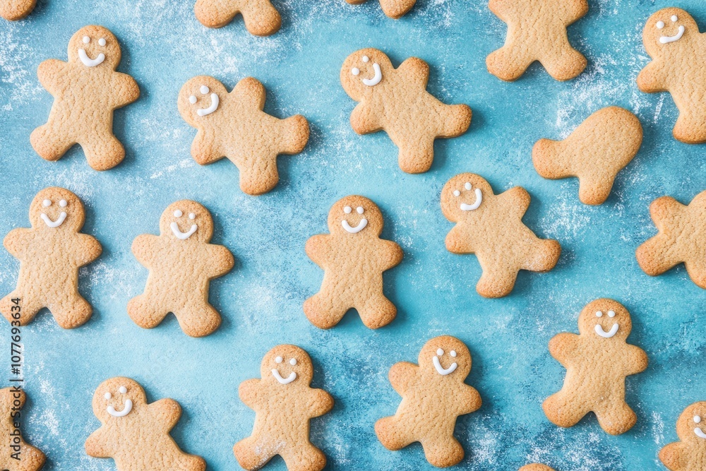 Smiling Gingerbread Cookies on a Blue Background Smiling Gingerbread Cookies on a Blue Background