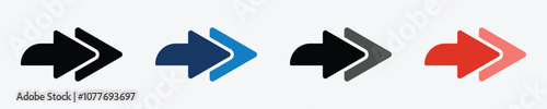 Double arrow vector icons set. Colored solid vector arrow icon concept designs