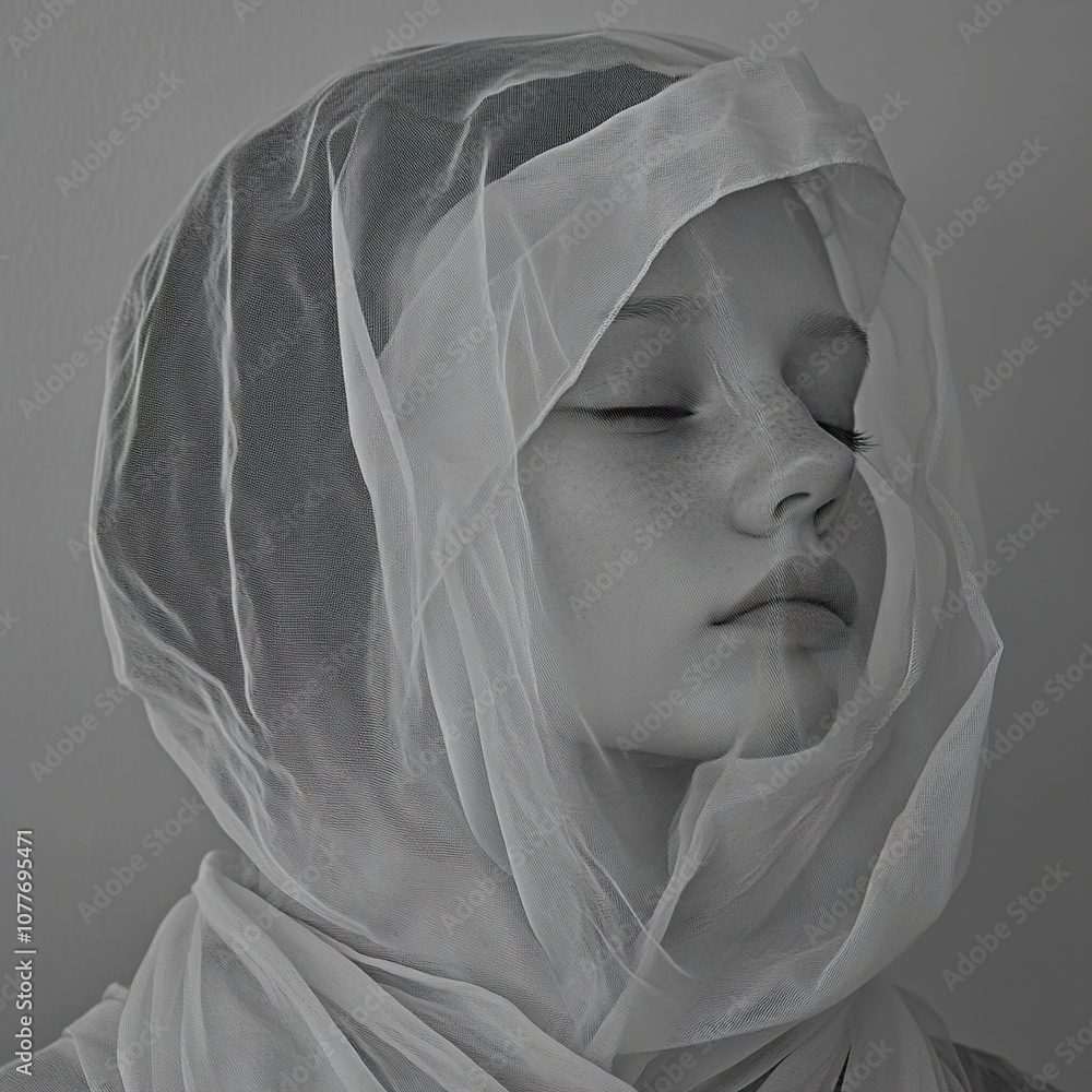 Black and White Portrait of a Woman in a Veil - Soft and Dreamy Photography Black and White Portrait of a Woman in a Veil - Soft and Dreamy Photography