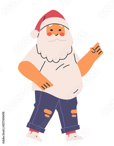 Santa Claus casual style modern design wearing a red hat white shirt blue jeans with rolled cuffs and sneakers white background