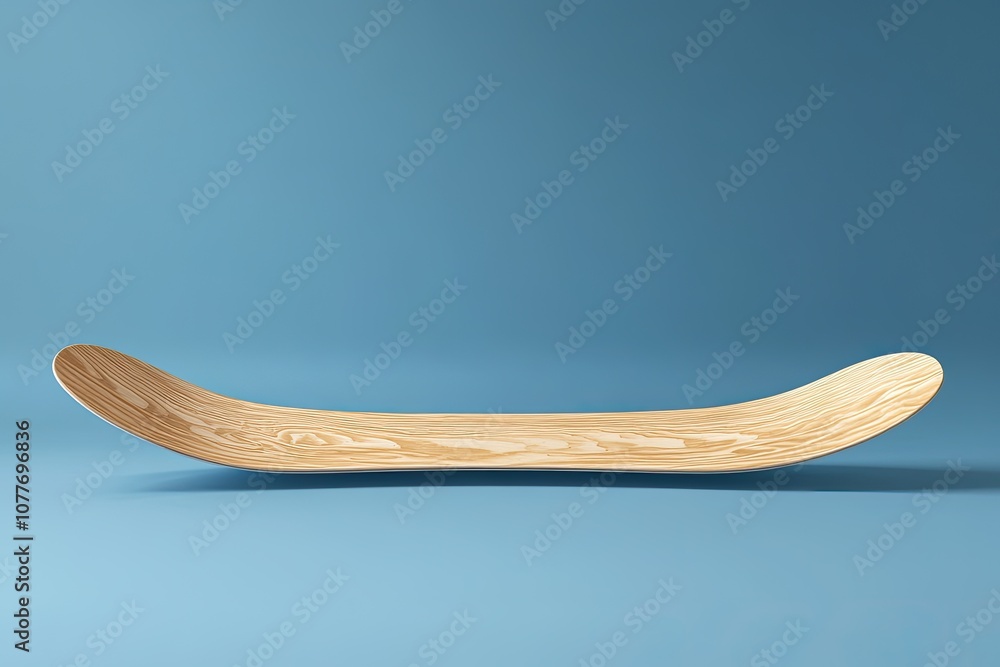 Wooden Skateboard Deck on Blue Background Wooden Skateboard Deck on Blue Background