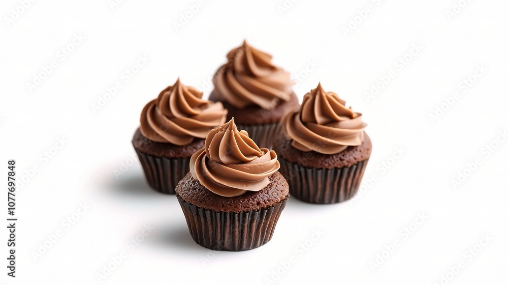 Delightful Mini Cupcakes with Rich Chocolate Frosting Isolated on White Background Perfect for Desserts, Baking, and Celebration Themes in Stock Photography Delightful Mini Cupcakes with Rich Chocolate Frosting Isolated on White Background Perfect for Desserts, Baking, and Celebration Themes in Stock Photography