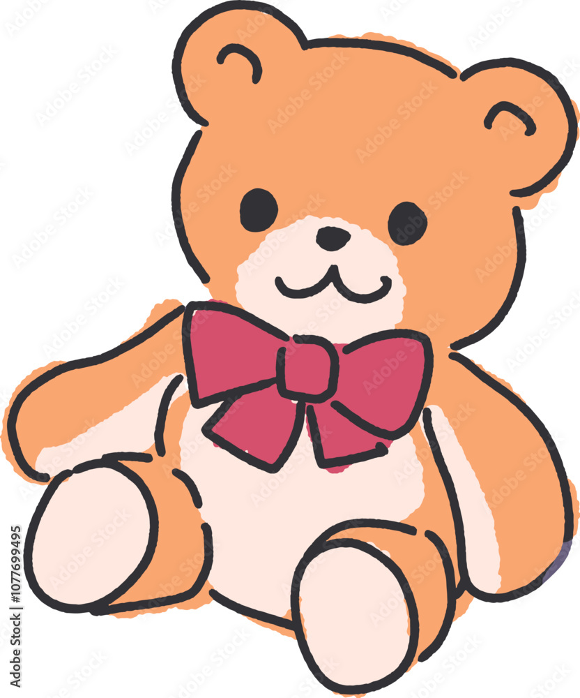 Obraz premium Adorable Smiling Teddy Bear with Red Bow Tie Art. Perfect for children's books, nursery decorations, or any project aimed at bringing a sense of warmth and happiness.