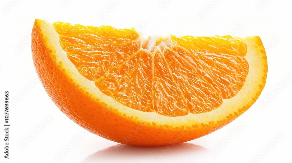 Fresh and Juicy Orange Slice Isolated on White Background, Perfect for Health, Nutrition, and Culinary Themes in Stock Photography