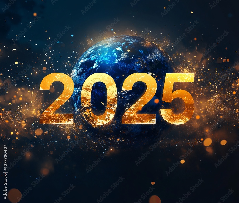 Happy New Year 2025 Background with Festive Fireworks and Gold Accents Happy New Year 2025 Background with Festive Fireworks and Gold Accents
