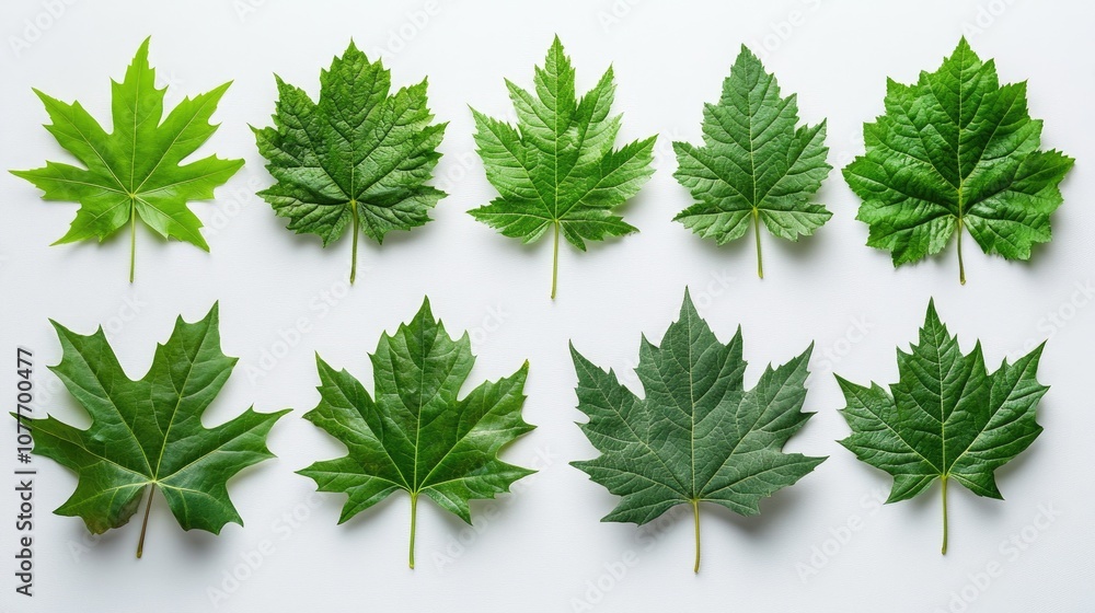 Arrangement of Green Maple Leaves on a White Background Arrangement of Green Maple Leaves on a White Background