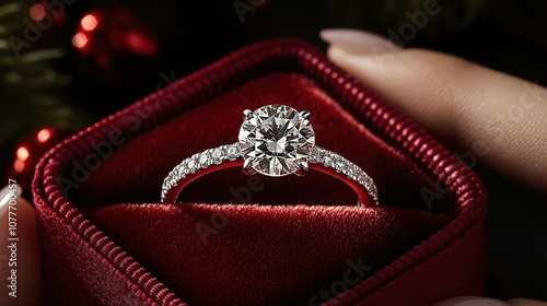 Diamond Engagement Ring in Red Velvet Box