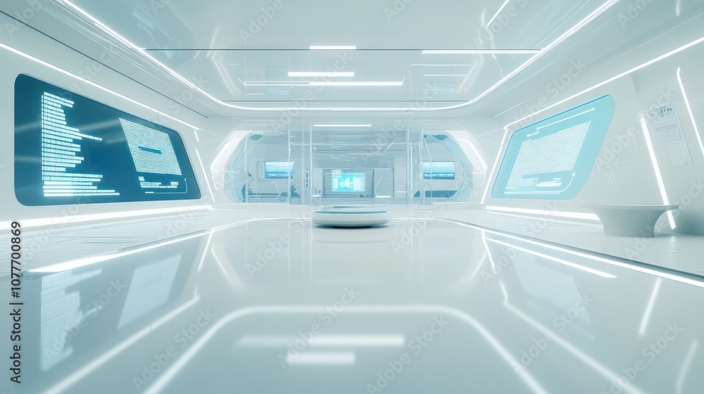 Sleek, futuristic interior with advanced technology and screens. Sleek, futuristic interior with advanced technology and screens.