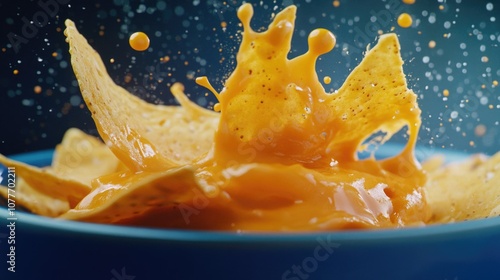 Deliciously Messy Nacho Snack with Cheese Splatter photo