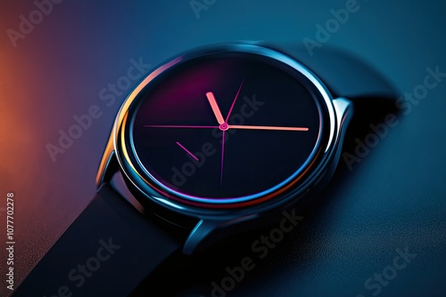 A Modern Wristwatch With Pink and Blue Neon Lights