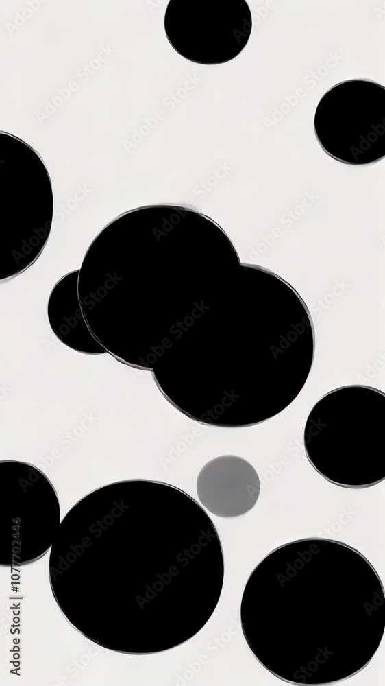 Black circles of varying sizes are scattered across a white background Black circles of varying sizes are scattered across a white background