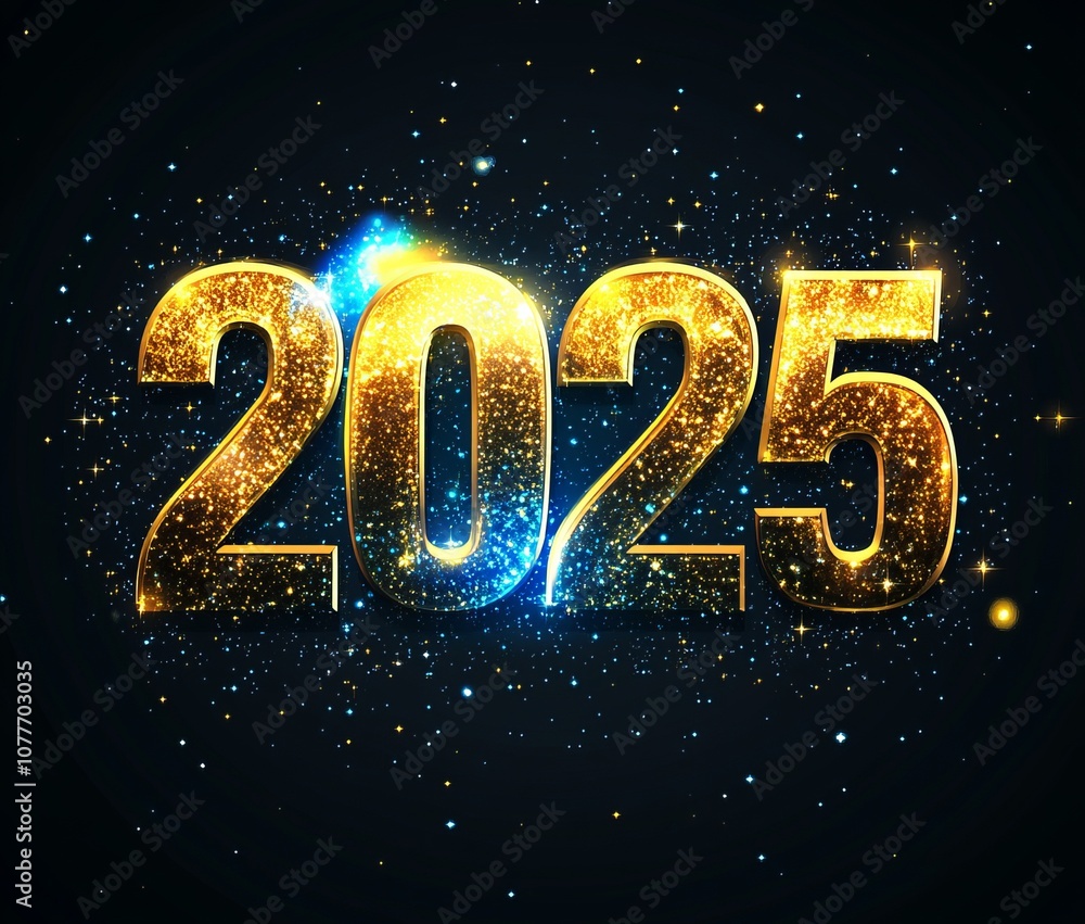 Elegant Happy New Year 2025 Greeting with Glitter and Sparkling Lights Elegant Happy New Year 2025 Greeting with Glitter and Sparkling Lights