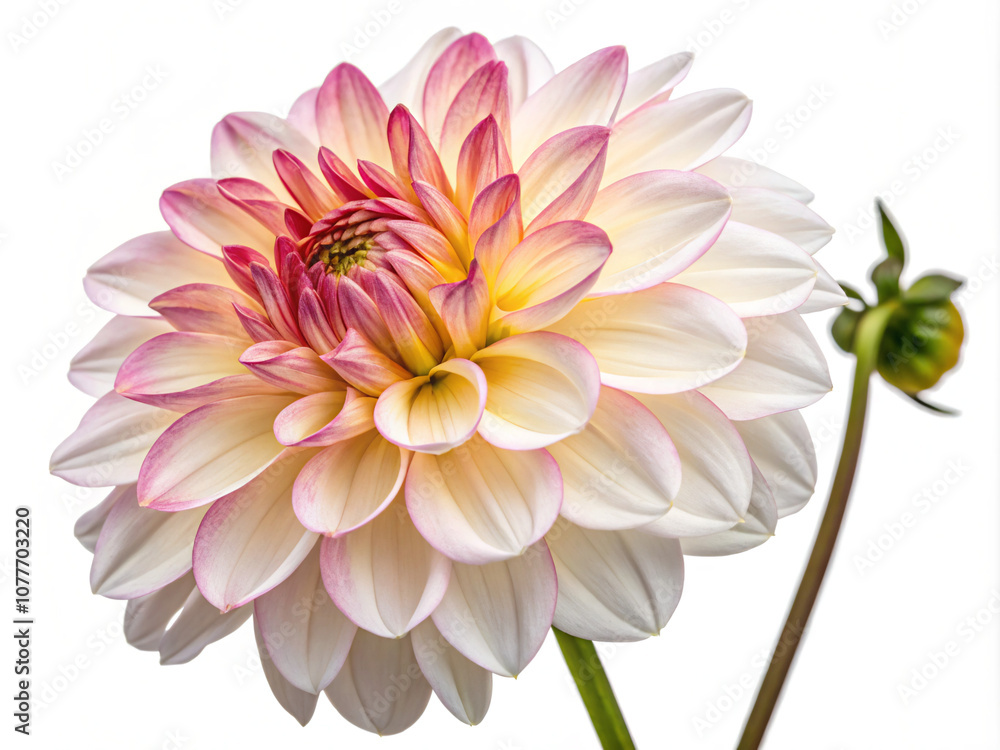 Fototapeta premium dahlia flower isolated on white background. flower, dahlia, pink, nature, isolated, plant, beauty, chrysanthemum, flowers, bloom, white, closeup, blossom, flora, macro, floral, garden, spring, summer,