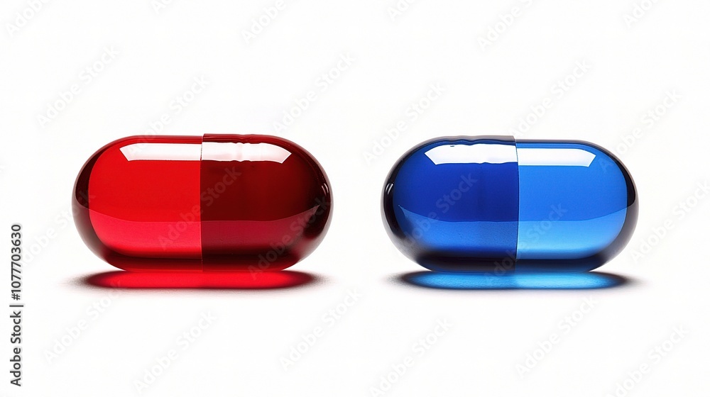 Isolated Red and Blue Pills on a Clean Background for Creative Use in Health, Wellness, or Medical Concepts Conveying Choice and Duality in Lifestyle Isolated Red and Blue Pills on a Clean Background for Creative Use in Health, Wellness, or Medical Concepts Conveying Choice and Duality in Lifestyle