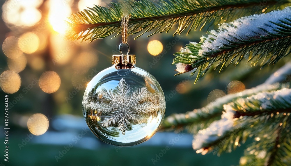 Close-Up of Christmas tree ball. Glass Christmas Ornament with Sparkling Details and Holiday Lights. Christmas, winter background. Close-Up of Christmas tree ball. Glass Christmas Ornament with Sparkling Details and Holiday Lights. Christmas, winter background.