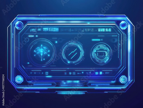 A futuristic digital interface with glowing elements and control dials.