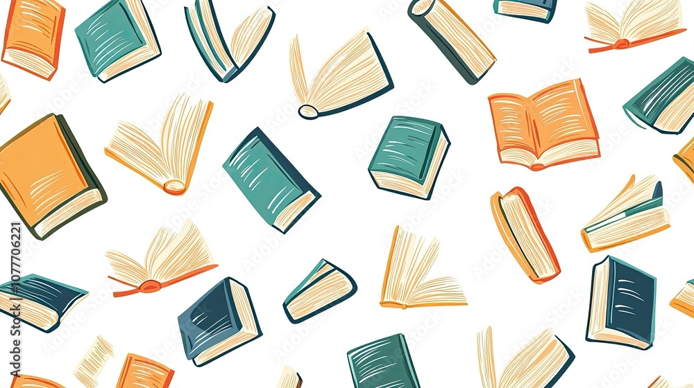Colorful books in a seamless pattern on a white background Colorful books in a seamless pattern on a white background