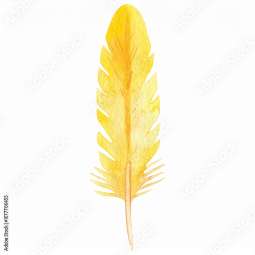 yellow watercolor feather isolated on white