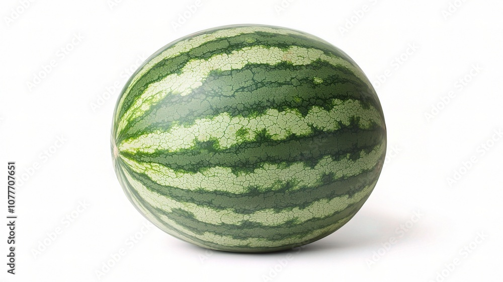 Single Large Ripe Watermelon Isolated on a White Background Perfect for Fresh Fruit Illustrations and Healthy Eating Concepts