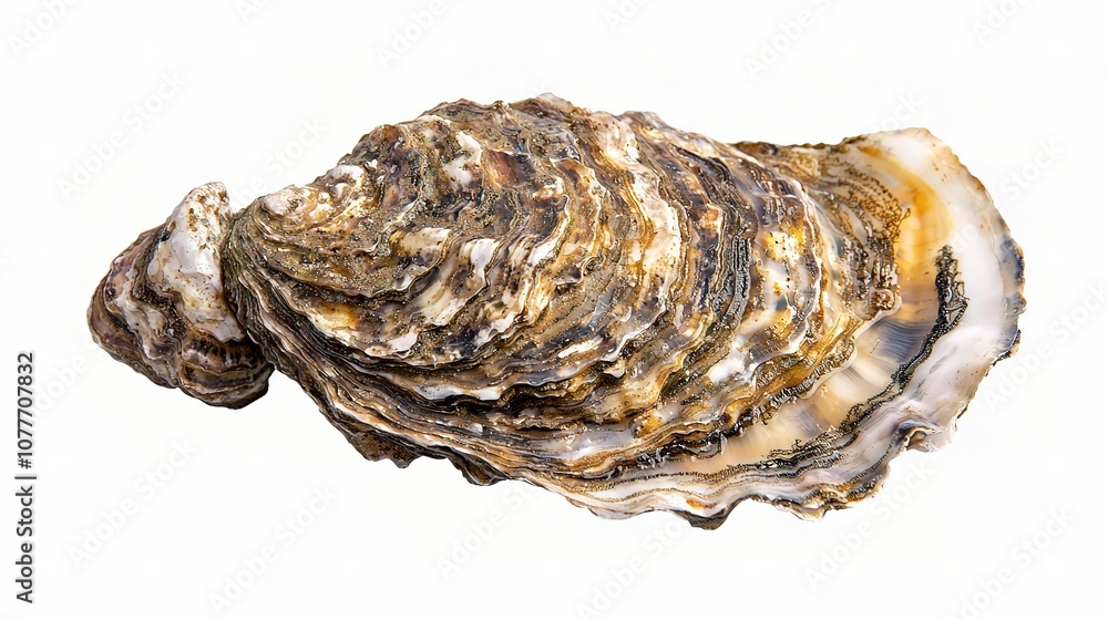 Isolated Single Oyster Displayed on a White Background with Detailed Structures and Textures Highlighting Its Natural Beauty and Unique Shell Design Isolated Single Oyster Displayed on a White Background with Detailed Structures and Textures Highlighting Its Natural Beauty and Unique Shell Design