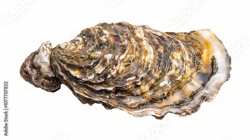 Isolated Single Oyster Displayed on a White Background with Detailed Structures and Textures Highlighting Its Natural Beauty and Unique Shell Design