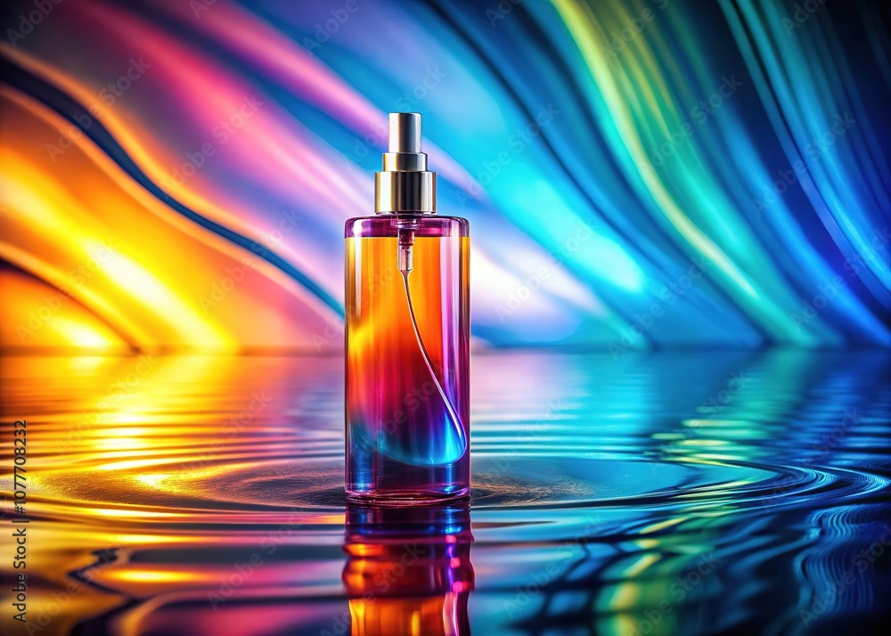 Naklejka premium Rippling water reflects the spray of a lotion bottle.