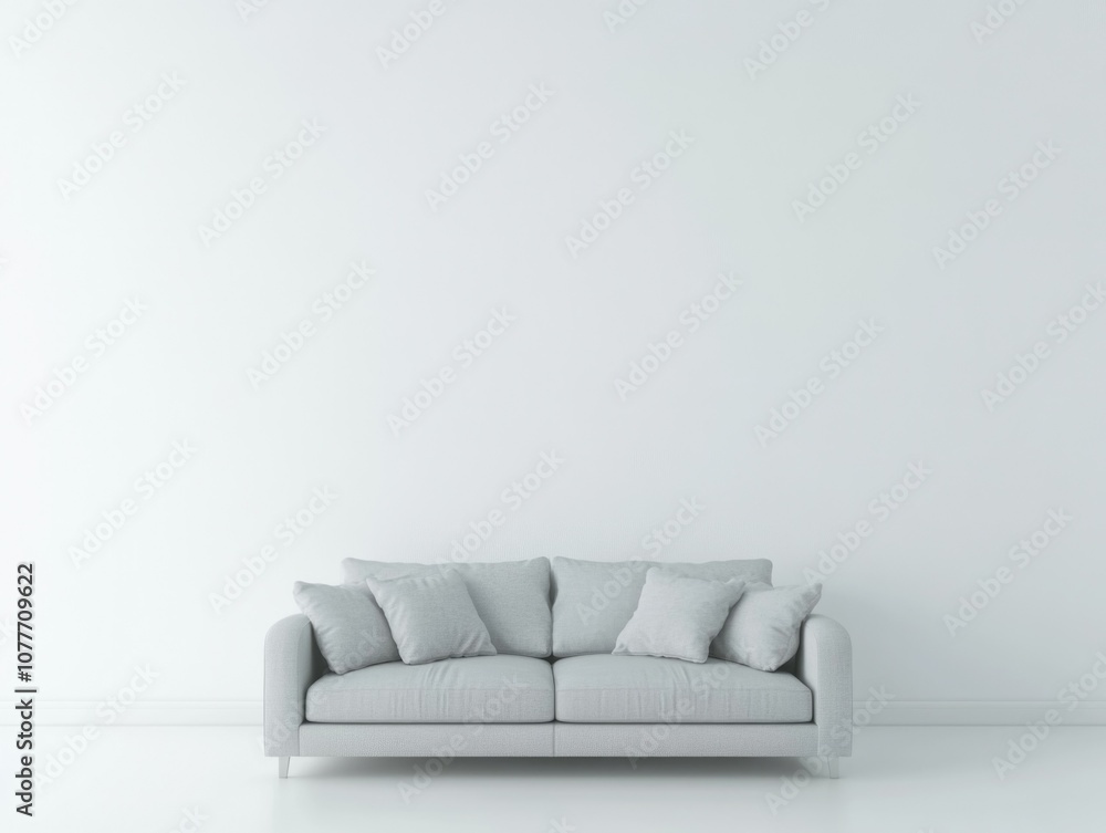 Minimalist Gray Couch against White Wall Minimalist Gray Couch against White Wall