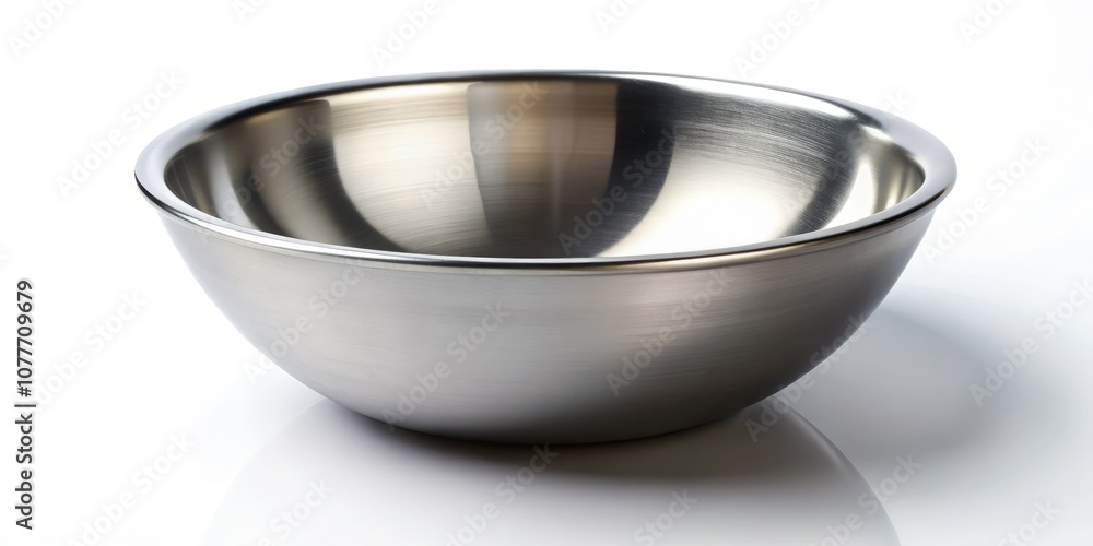 Top View of an Empty Stainless Steel Bowl on a White Background, Ideal for Kitchen Decor, Culinary Arts, Food Photography, and Minimalist Design Projects Top View of an Empty Stainless Steel Bowl on a White Background, Ideal for Kitchen Decor, Culinary Arts, Food Photography, and Minimalist Design Projects