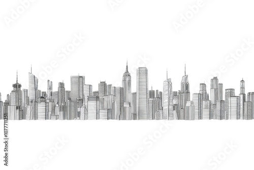 Abstract City Skyline Drawing Isolated on Clear Transparent Background