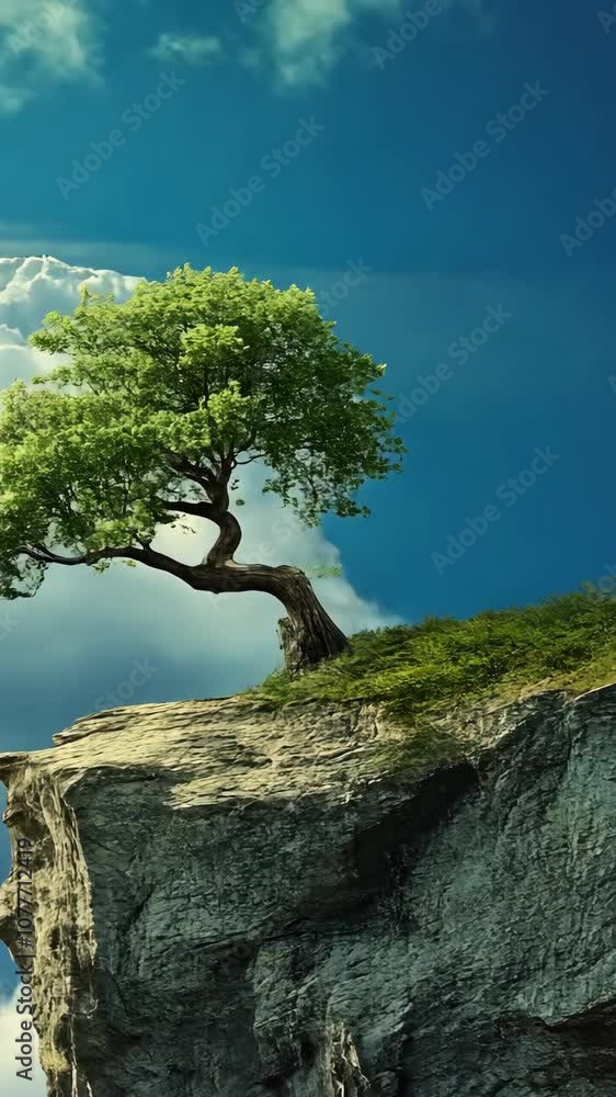 Lonely tree on a cliff edge overlooking a cloudy sky Lonely tree on a cliff edge overlooking a cloudy sky