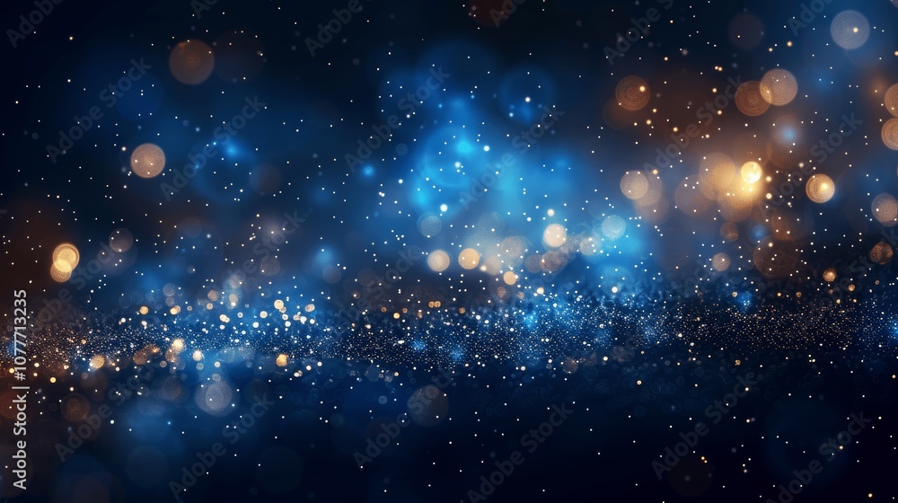 Fototapeta premium Blue and Gold Bokeh Lights Abstract Background