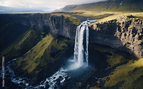 Wallpaper Mural A stunning waterfall cascading down rocky cliffs surrounded by lush greenery and dramatic landscapes. Torontodigital.ca