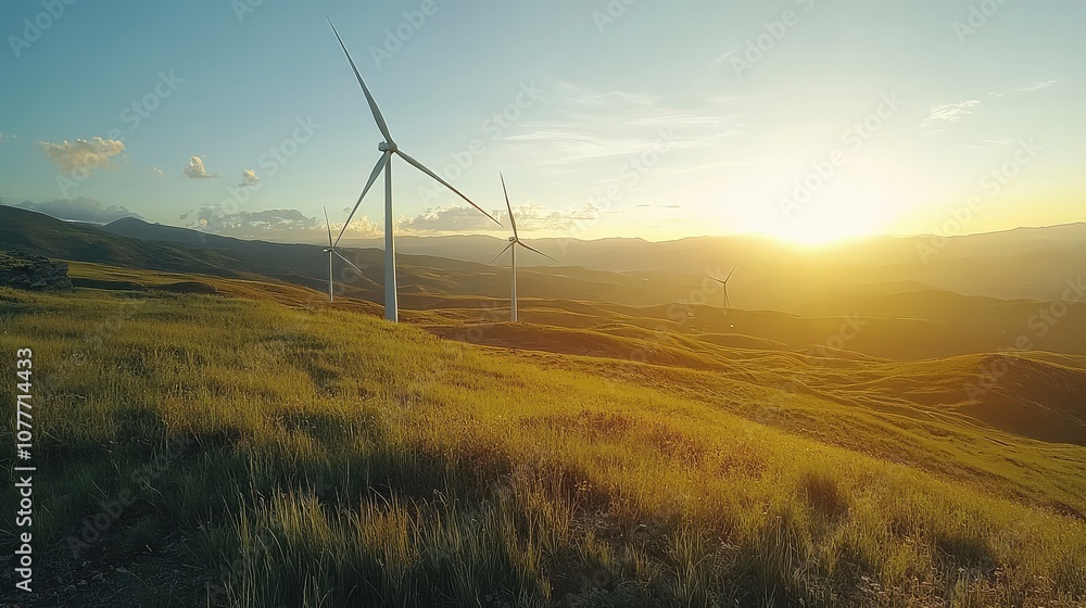 Obraz premium Green energy, Renewable energy, Clean Energy Wind Power in a Beautiful Rural Landscape