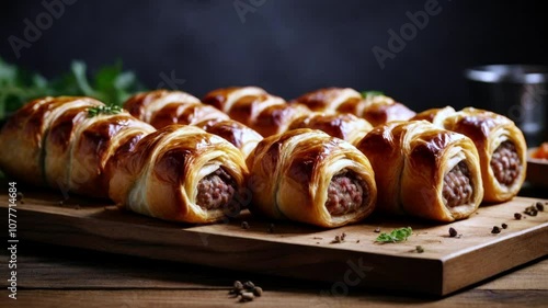 Sausage Rolls on a wooden tray