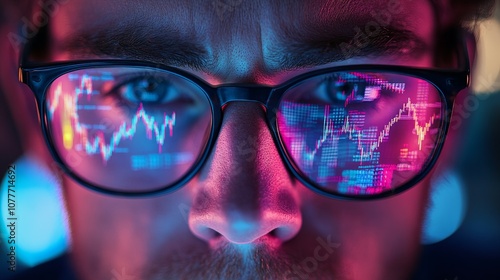 Wallpaper Mural Stock market traders focus on investing in charts and financial graphs, with stock market trends and charts reflected in glasses, symbolizing the complexity and dynamism of financial analysis. Torontodigital.ca