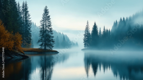 a tranquil lake surrounded by towering pine trees