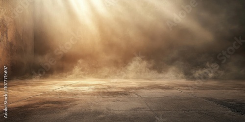 Empty room concrete floor walls is dimly lit a brown tones blurry