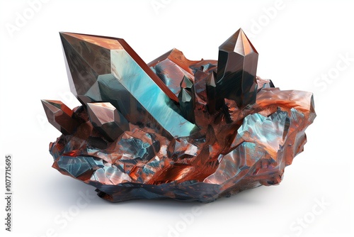 3D render of dark copper and blue crystal on a white background, Octane rendering