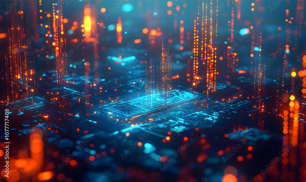 Fototapeta premium 3D rendering CPU chip, technology, concept, style, CPU circuit integration, background, wallpaper, business, poster, base map, advertising