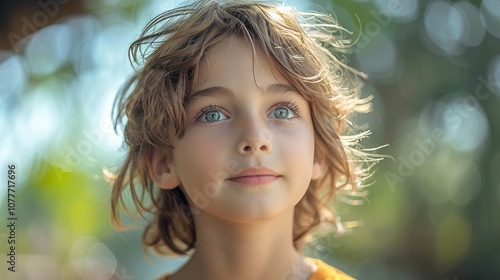 Portrait of a Young Girl Looking Up in the Sunlight