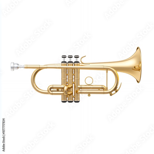 A gold trumpet isolated on a white background.