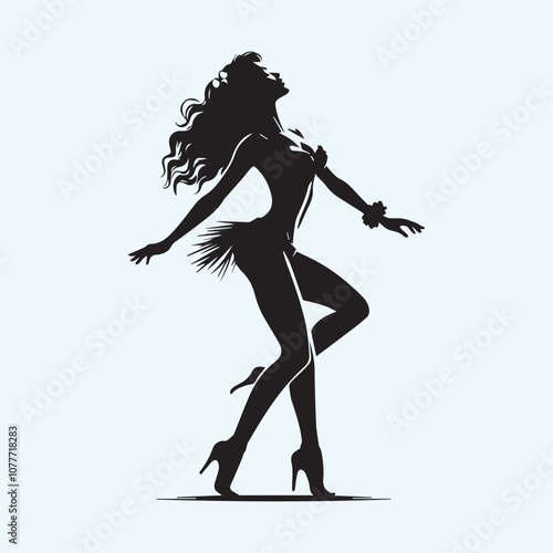 Beautiful Hawaiian young woman dancing vector  illustration, Beautiful Hawaiian young woman dancing silhouette vector black and white full body