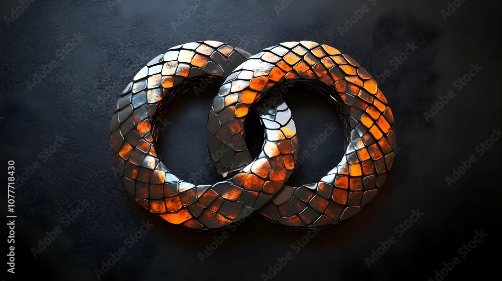 Naklejka premium Abstract 3D Illustration of Interlocking Circles with Scaled Surface