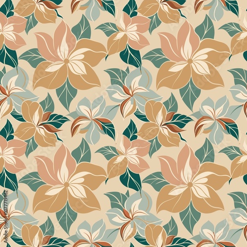 A seamless flower pattern featuring delicate floral designs with vibrant colors and intricate details. Ideal for backgrounds, wallpapers, fabrics, and various digital or print design projects.